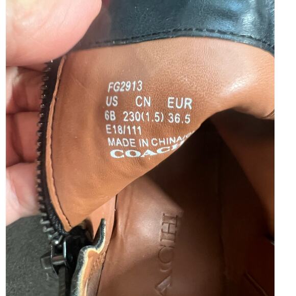 Coach Black Leather Zipped Bootie Metal Logo On Heel Women's Size 6 - Picture 9 of 15